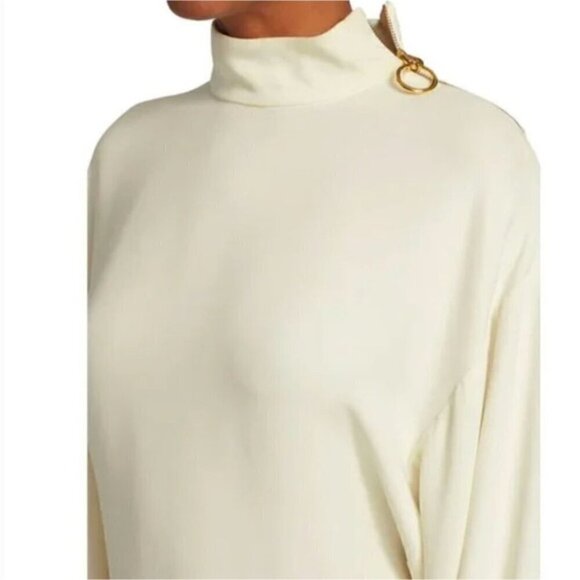 ST. JOHN SILK MINIMALIST BALLOON SLEEVES DRESS IN ALABASTER NWT - Picture 3 of 16